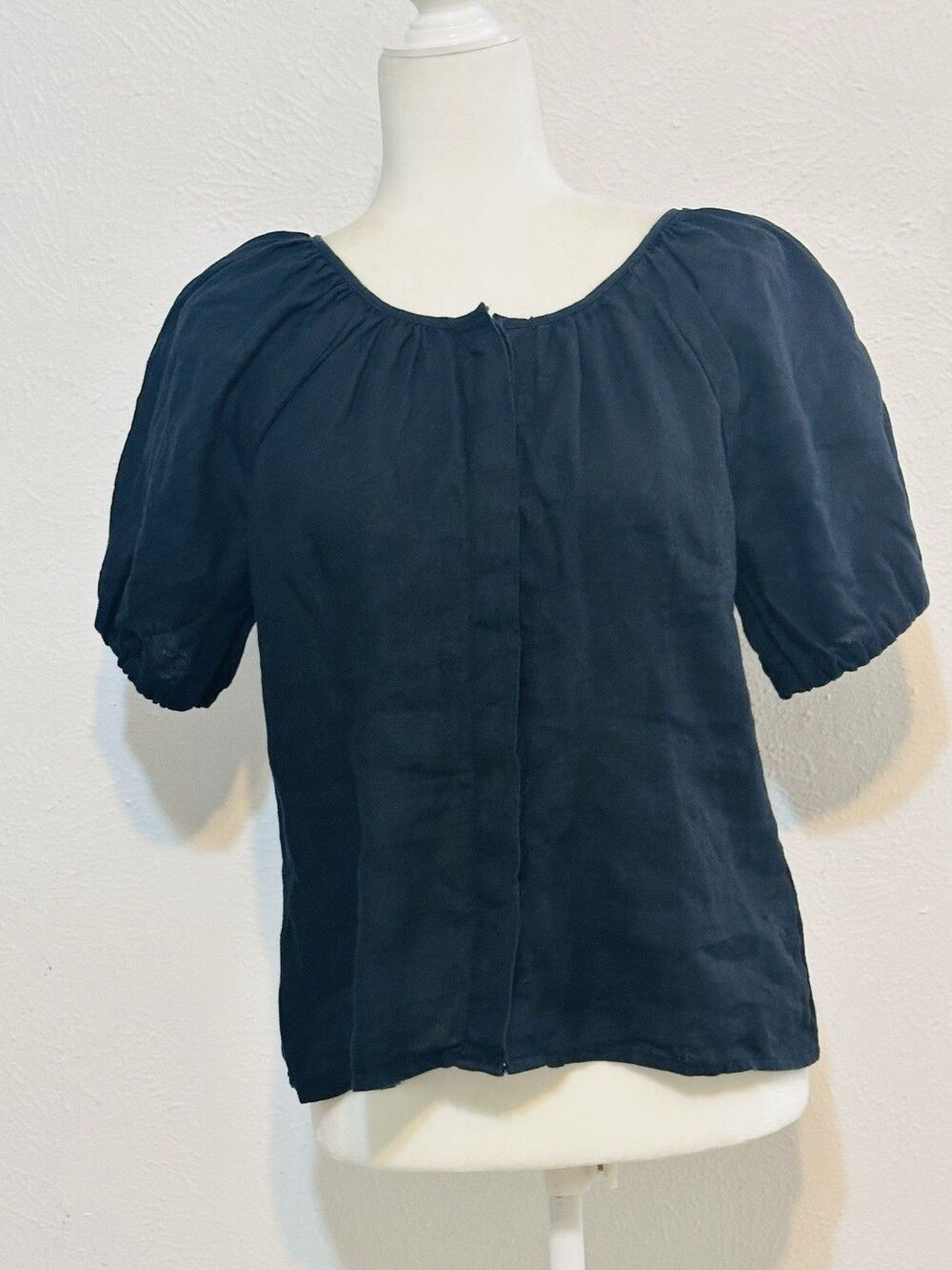 J. Crew Women Size 8 V-Back Linen Button Up Blouse Boho Timeless Closet Staple